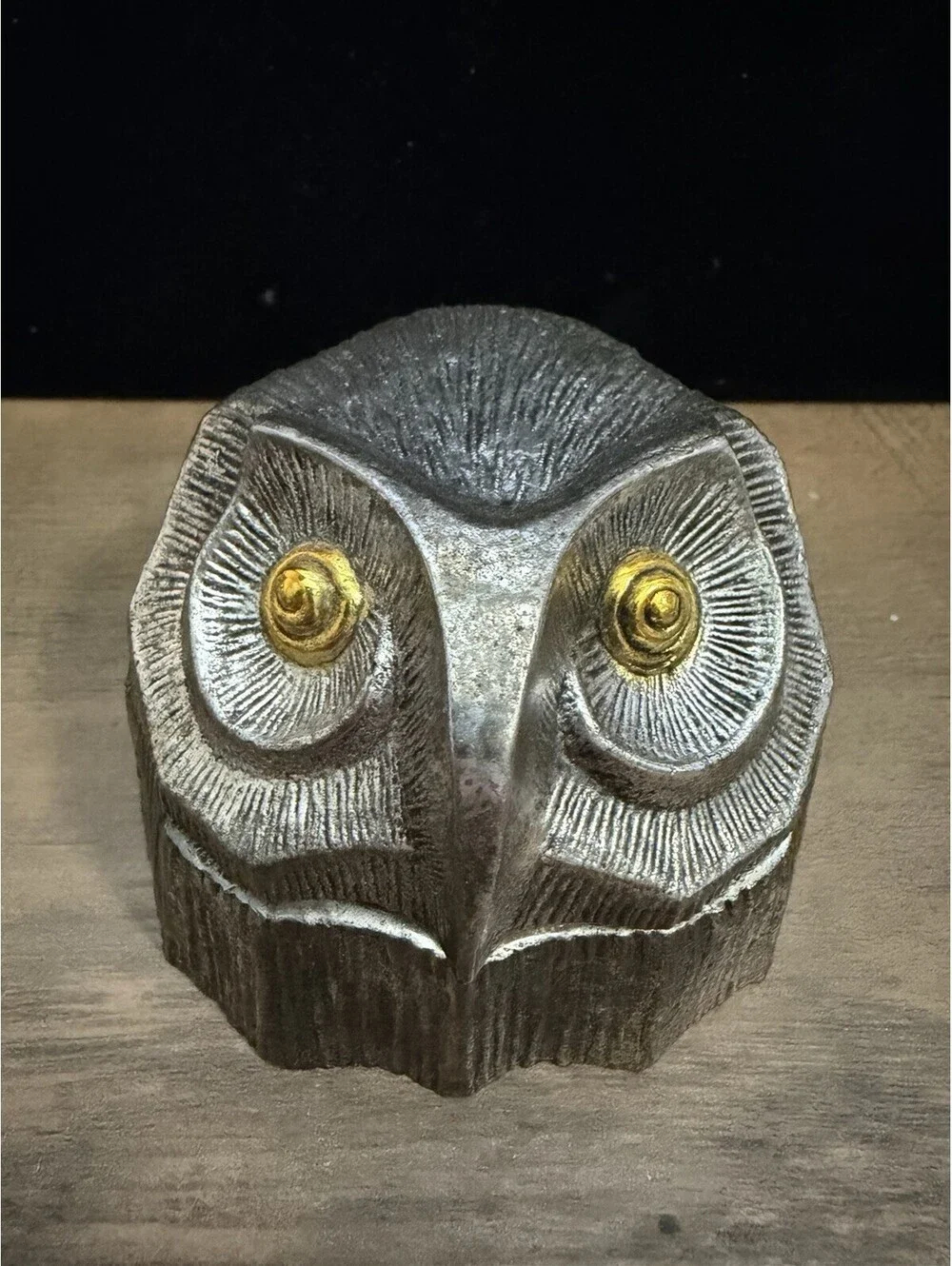 Japanese Mid-Century Chrome and Brass Plated Owl's Head Alarm Clock Running BW